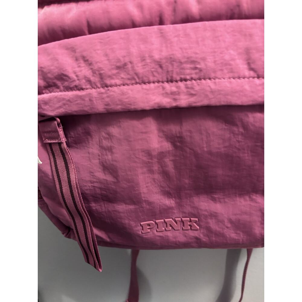 Victoria's Secret PINK Quilted Puffer Backpack Bag Dark Pink Magenta Logo NWT - Picture 3 of 6
